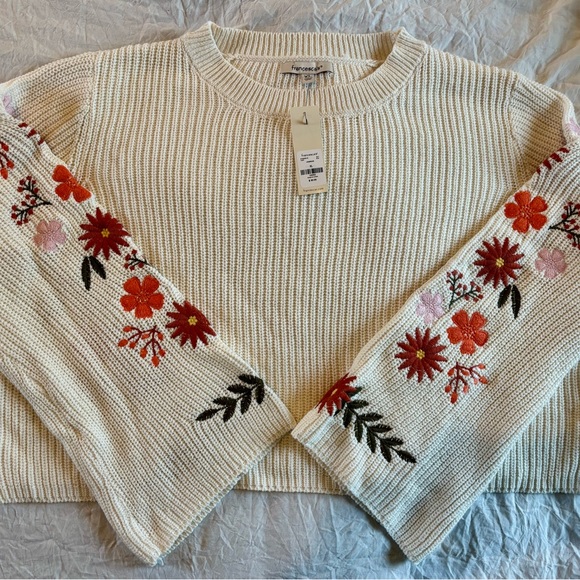 Francesca's Collections Cream Sweater with Floral Accents - Picture 2 of 5